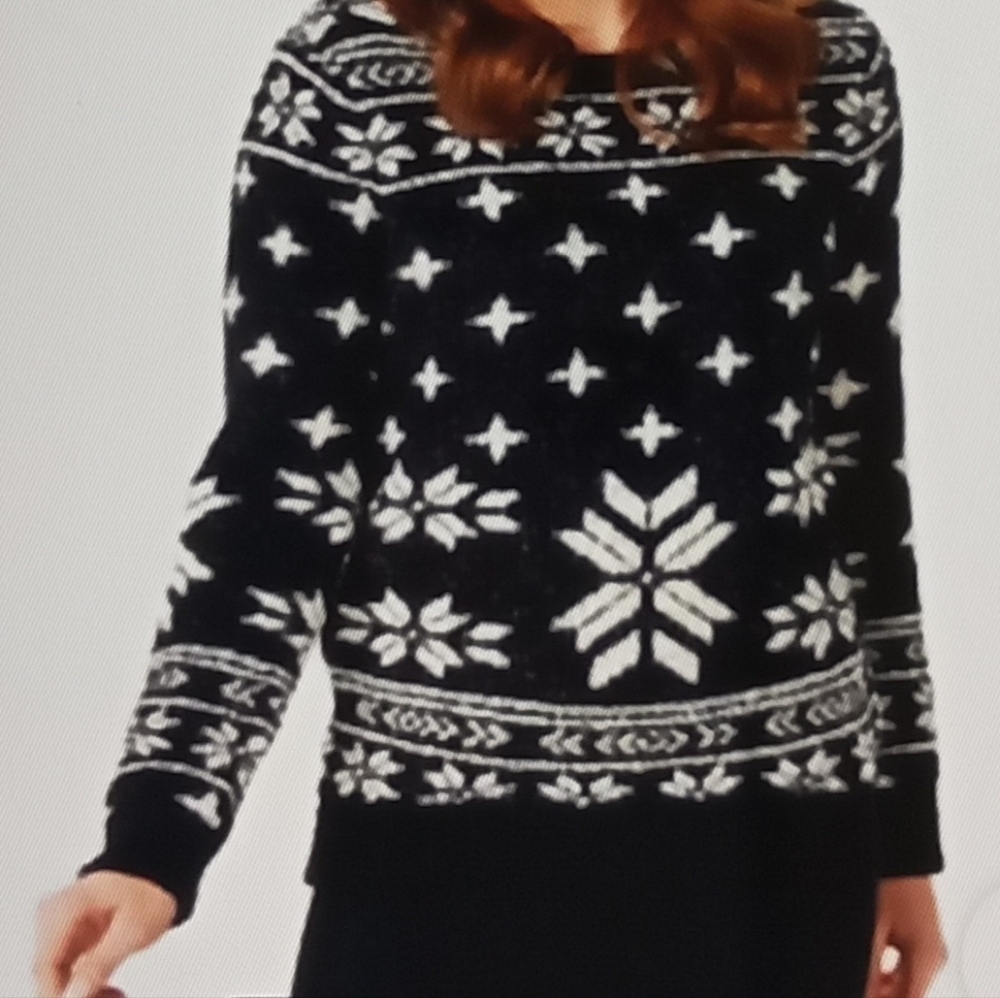 Barefoot Dreams Black and White Snowflake Sweater Fair Isle Womens 1x - Picture 3 of 7